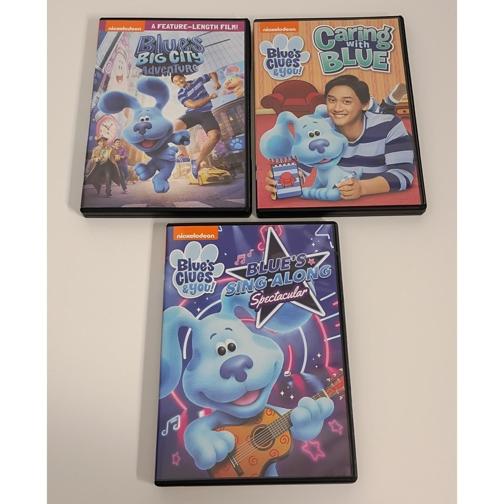 Blues Clues 3X DVD Lot Nick Jr Nickelodeon, Blue's Sing Along, Caring With‎ Blue